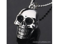 钛钢个性骷髅头黑色滴油款欧美风格吊坠 不锈钢项链图2