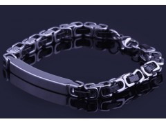 钛钢个性方块样式男士黑色长城纹款手链 潮流首饰图2