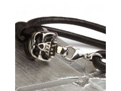 钛钢个性骷髅头牛皮编织手镯图2