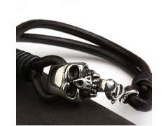 钛钢个性骷髅头牛皮编织手镯图3