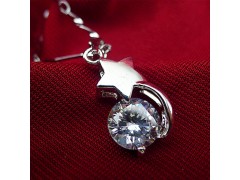 锆石五角星时尚韩版气质短款女镀真白金铜项链项饰图2