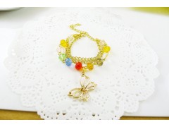 春夏韩国时尚水晶手链批发 韩版蝴蝶吊坠水晶多层手链图2