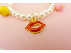 韩国代购 时尚口红唇印珍珠手链水钻红唇 女 义乌手饰批发图2