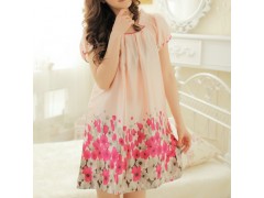 夏款高档弹力缎仿真丝舒适睡衣 女式可爱印花短袖家居睡裙图3