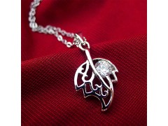 2014韩版高档锆石树叶项链-枯黄树叶 镶钻项链 韩版时尚饰品批发图3